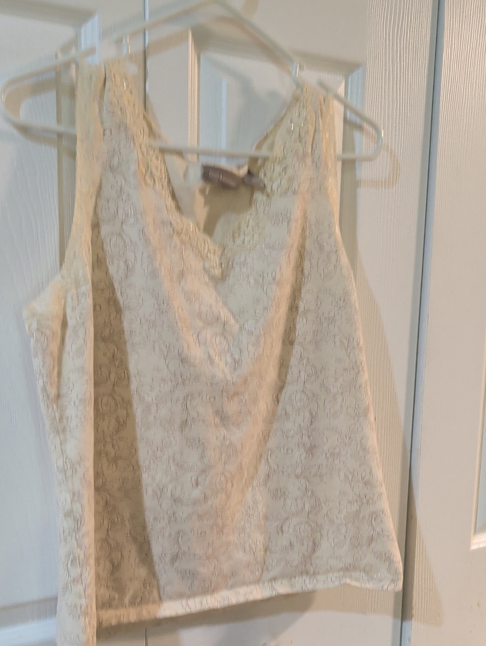 croft & barrow Cream Lace V-Neck Tank with Beaded Trim